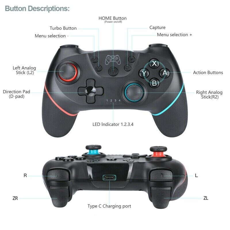 Wireless Pro Controller for Nintendo Switch – Turbo & Vibration