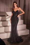 SEQUIN STRAPLESS FITTED DRESS CDCC416